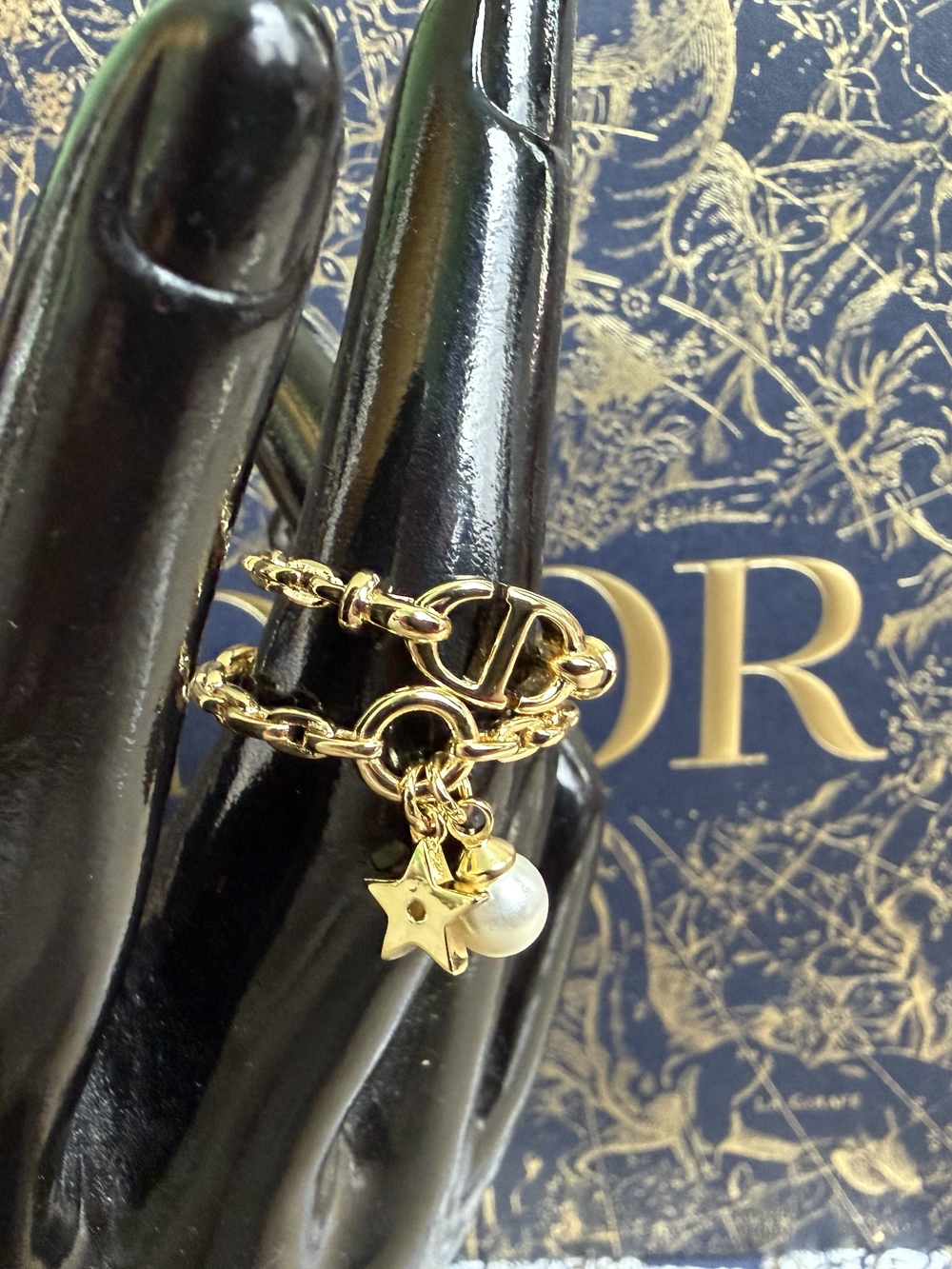 Dior CD Logo Ring with Star and Pearl Charms